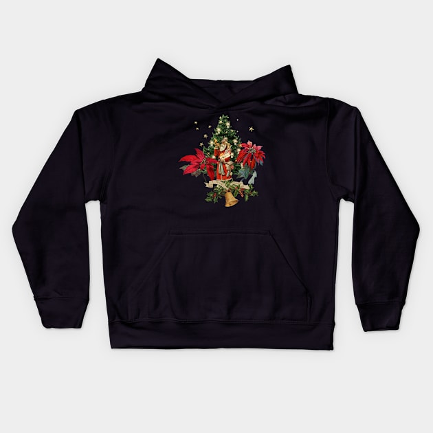 Merry christmas, Santa Claus with gifts and christmas flowers Kids Hoodie by Nicky2342